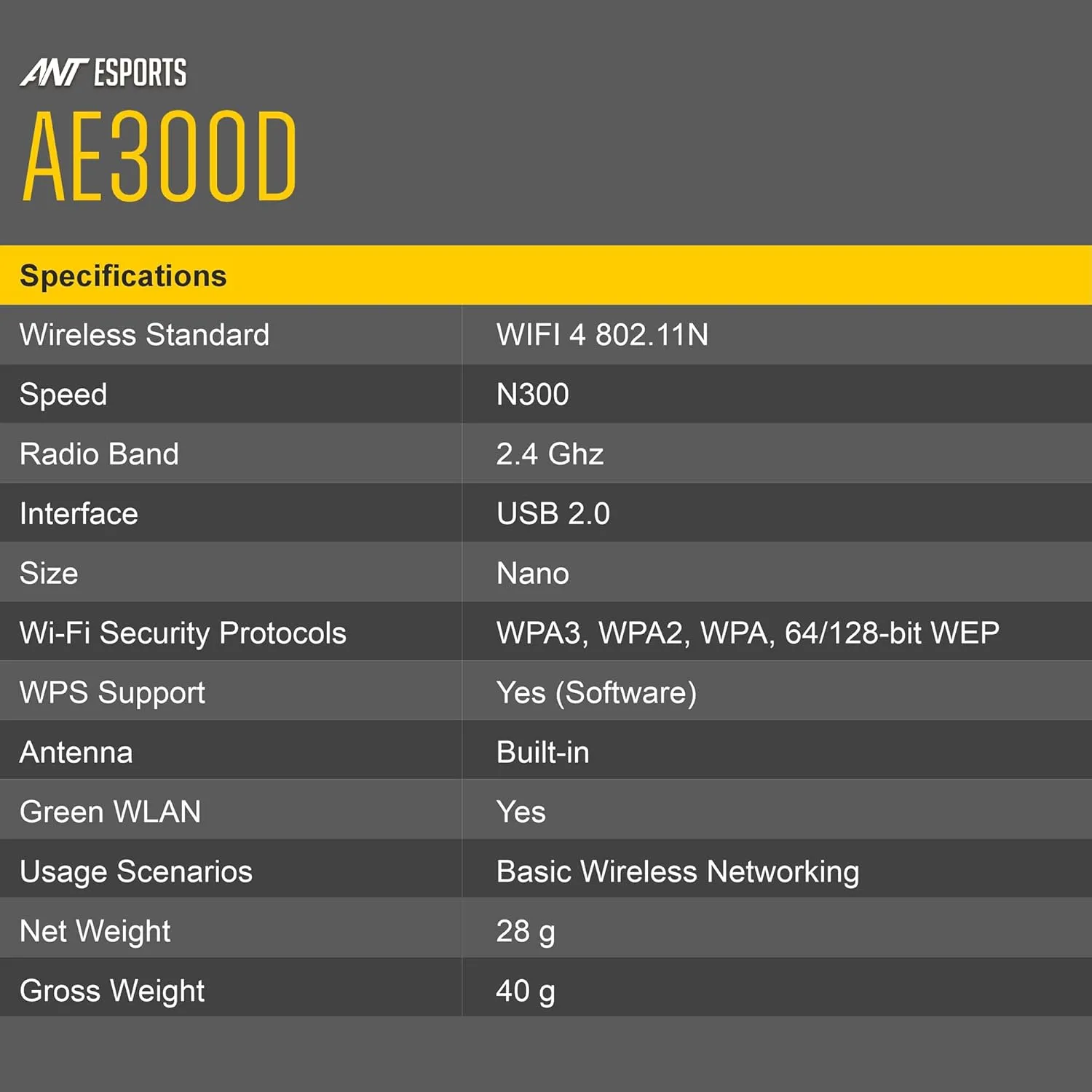 Ant Esports USB To Wi-Fi Dongle Adapter 300 Mbps AE300D view 5